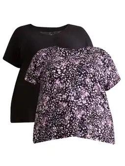 Walmart Terra & Sky Women Plus V Neck Tunic Tee with Short Sleeves, 2-Pack, Sizes 0X-5X offer
