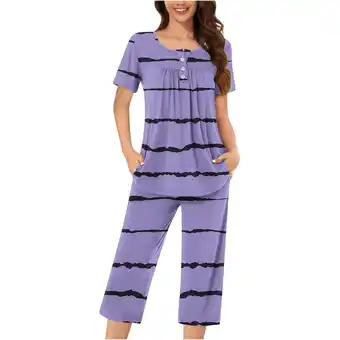 Walmart zbxnLI 2 Piece Capri Set Womens Plus Size Loungewear Suits Short Sleeve Top and Capris Pajamas Sets offer