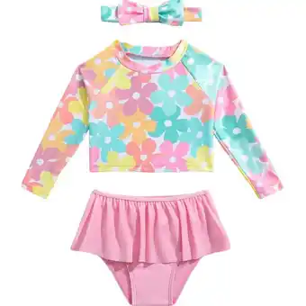 Walmart XJZMD Girls' Swimsuit Long Sleeve Two Piece Bow Knot Swimwear Rash Guard Ruffle Rare Hem 9 offer