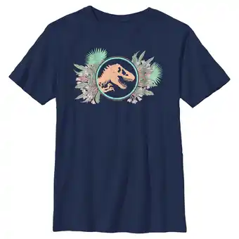 Walmart Boy's Jurassic World Floral T-Rex Logo Graphic Tee Navy Blue Medium offer