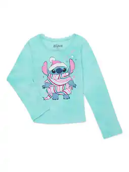 Walmart Disney Stitch Full of Joy Girls Long Sleeve Glitter Rib Tee, Sizes 4-16 offer