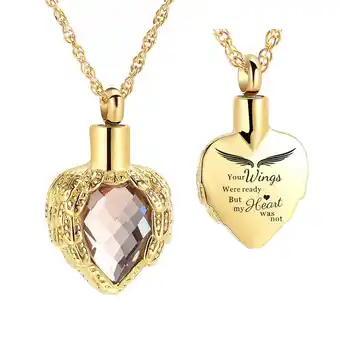 Walmart Cremation Jewelry Angel Wing Heart Urn Necklace for Ashes for Women Memorial Human Pet Ashes Pendant offer