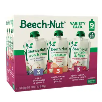Walmart Beech-Nut Protein & Fiber Plus Stage 4 Toddler Food Variety Pack, 3.5 oz Pouch (9 Pack) offer