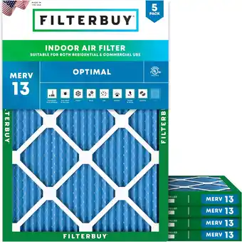 Walmart Filterbuy MERV 13 Pleated HVAC AC Furnace Air Filters, 5-Pack, 18x20x1 offer
