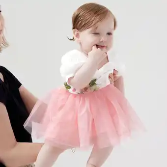Walmart PatPat Princess Dresses for Baby Girls Floral Mesh Puff-sleeve Pink Tutu Dress, 12-18 Months offer