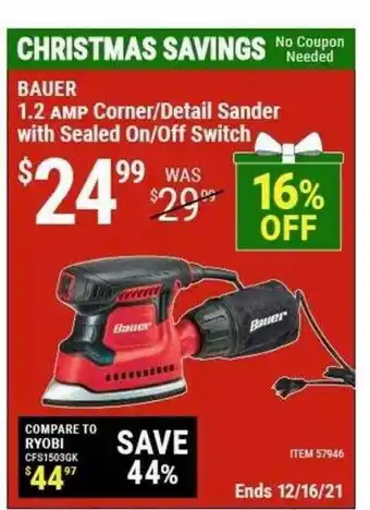 Harbor Freight Tools Bauer 1.2 Amp Corner Detail Sander With Sealed On Off Switch offer