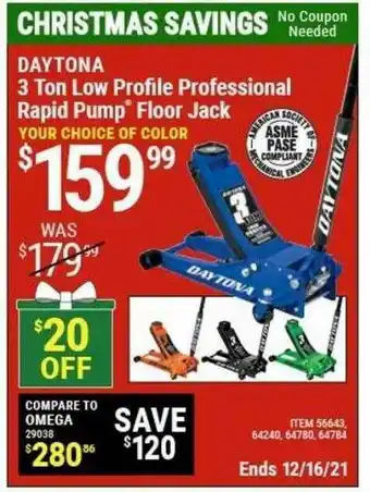 Harbor Freight Tools Daytona 3 Ton Low Profile Professional Rapid Pump Floor Jack offer