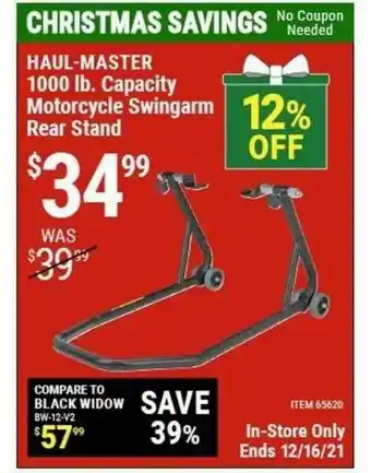 Harbor Freight Tools Haul-master 1000 Lb. Capacity Motorcycle Swingarm Rear Stand offer
