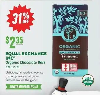 Natural Grocers Equal Exchange Inc Organic Chocolate Bars 31% Off offer