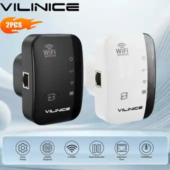 Walmart VILINICE AC1200 Dual-Band Wi-Fi Extender, Coverage up to 3000 sq ft, 2 Count, 2 Pack offer