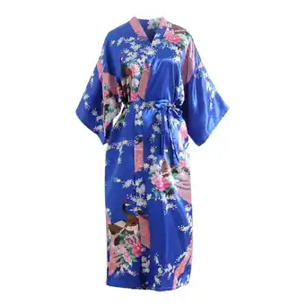 Walmart YWDJ Robes for Women Plus Size Print Blossom Kimono Dressing Gown Bath Robe Lingerie Nightdress Blue offer