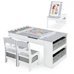 Walmart LINLUX 3 in 1 Kids Drawing Table & Chair Set w/Art Easel, Child Activity Desk for Painting, Grey offer