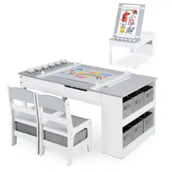 Walmart LINLUX 3 in 1 Kids Drawing Table & Chair Set w/Art Easel, Child Activity Desk for Painting, Grey offer