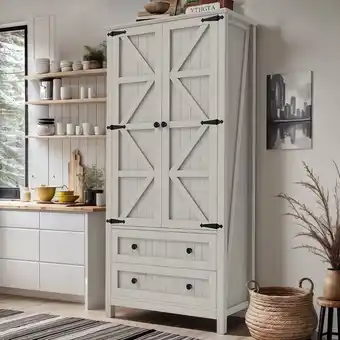Walmart Dextrus 64.56 Tall Kitchen Pantry Cabinet with 2-Drawer and Adjustable Shelves, White Oak offer