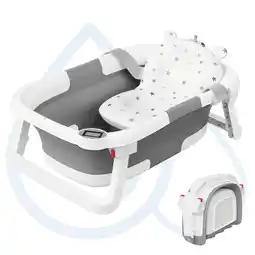 Walmart Aprpink Foldable Baby ‎Bathtub PP+TPE with Soft Cushion&Thermometer for 0-36 Months Toddler Gray offer