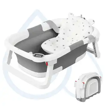 Walmart Aprpink Foldable Baby ‎Bathtub PP+TPE with Soft Cushion&Thermometer for 0-36 Months Toddler Gray offer