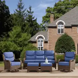 Walmart Hillga Luxury Outdoor Patio Furniture Set 3-Seater Sofa Backyard Swivel Rocker Chairs 5-Pieces Blue offer