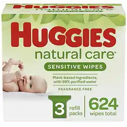 Walmart Huggies Natural Care Sensitive Baby Wipes, Unscented, 3 Refill Packs (624 Wipes Total) offer