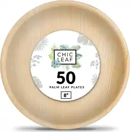 Walmart Chic Leaf 8 inch Natural Palm Leaf Plates Disposable Bulk, Round, 50 Count, 1 Pack offer