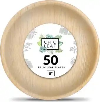 Walmart Chic Leaf 8 inch Natural Palm Leaf Plates Disposable Bulk, Round, 50 Count, 1 Pack offer
