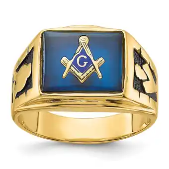 Walmart 14k Men's Polished and Textured with Black Enamel and Imitation Blue Spinel Masonic Ring Y1590M offer