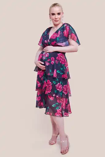 Walmart Maternity Layered Floral Midi Dress With Flutter Sleeves Blackfloral / 12 offer