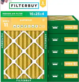 Walmart Filterbuy 16x25x4 MERV 11 Pleated HVAC AC Furnace Air Filters (6-Pack) offer