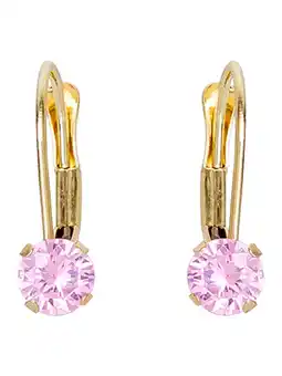 Walmart Brilliance Fine- Girls/Tween14K Yellow Gold Round Pink CZ Lever back Earrings offer