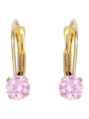 Walmart Brilliance Fine- Girls/Tween14K Yellow Gold Round Pink CZ Lever back Earrings offer