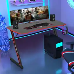 Walmart BestOffice 47 inch Z Shaped Ergonomic adults Gaming Desk with Headphone Hook for Game Players,Red offer