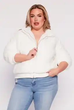 Walmart Womens Plus Size Faux Fur High Neck Bomber Jacket offer