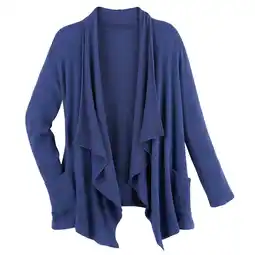 Walmart LA Cera Womens Fleece Cardigan - Open Front Flyaway Lounge Jacket with Pockets - Heather Denim - 1X offer