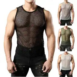 Walmart BADHUB Men's Mesh Fishnet Tank Top Hollow Out Crew Neck Sleeveless Undershirt Summer Savings Black S offer