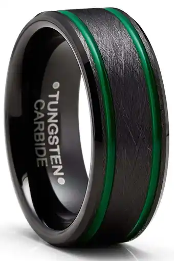 Walmart Metal Masters Mens Tungsten Black Brushed Wedding Band Engagement Ring Green 8mm Comfort-Fit offer