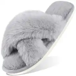 Walmart Ecetana Women's Fuzzy Slippers Cross Band Memory Foam House Shoes Open Toe offer