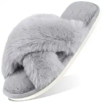 Walmart Ecetana Women's Fuzzy Slippers Cross Band Memory Foam House Shoes Open Toe offer