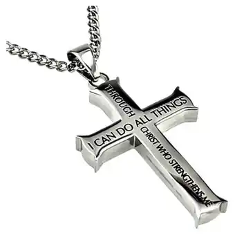 Walmart Philippians 4:13 Jewelry Cross Necklace STRENGTH Bible Verse Stainless Steel Curb Chain offer