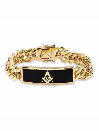 Walmart PalmBeach Jewelry Men's Genuine Black Onyx Masonic Insignia Curb-Link Bracelet Gold-Plated 8 offer