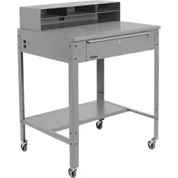 Walmart Global Industrial Flat Mobile Shop Desk w/ Pigeonhole Riser 34-1/2W x 30D Gr offer
