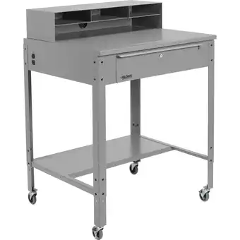 Walmart Global Industrial Flat Mobile Shop Desk w/ Pigeonhole Riser 34-1/2W x 30D Gr offer