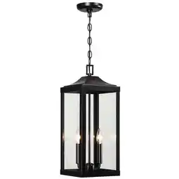 Walmart TRUE FINE 2-Light Black Large Transitional Outdoor Hanging Pendant Light with Clear Glass - 20 in. H offer