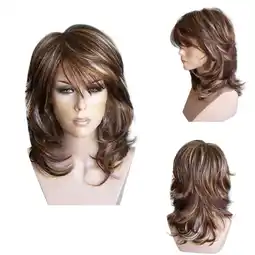Walmart Medium Side Highlighted Layered Slightly Curled Synthetic Wig offer