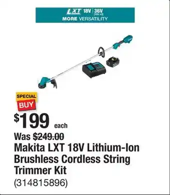 The Home Depot Makita LXT 18V Lithium-Ion Brushless Cordless String Trimmer Kit offer