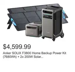Costco Anker SOLIX F3800 Home Backup Power Kit (7680Wh) + 2x 200W Solar Panels offer