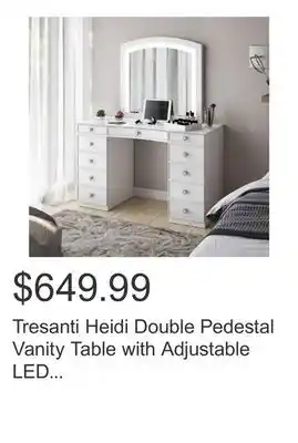 Costco Tresanti Heidi Double Pedestal Vanity Table with Adjustable LED Lighted Mirror offer