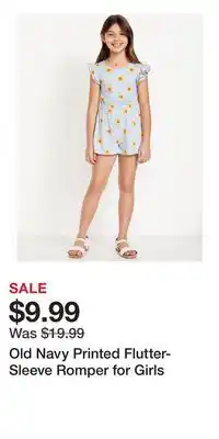 Old Navy Old Navy Printed Flutter-Sleeve Romper for Girls offer