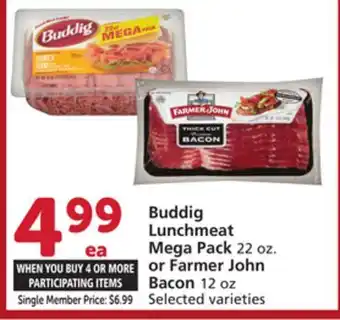 Vons Buddig Lunchmeat Mega Pack 22 oz. or Farmer John Bacon 12 oz offer