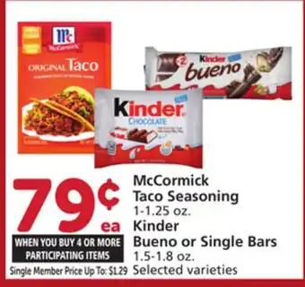 Vons McCormick Taco Seasoning 1-1.25 oz. Kinder Bueno or Single Bars 1.5-1.8 oz offer