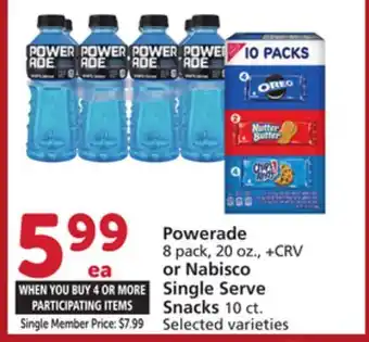 Albertsons Powerade 8 pack, 20 oz., + CRV or Nabisco Single Serve Snacks 10 ct offer