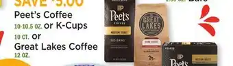 Heinen's Peet's Coffee 10-10.5 OZ. or K-Cups 10 CT. or Great Lakes Coffee 12 OZ offer